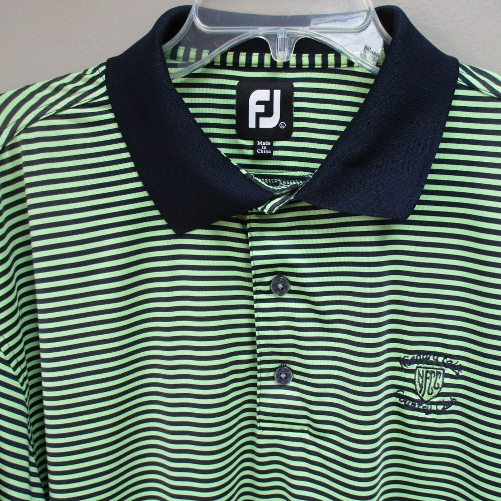 Mens FootJoy Polo Golf Shirt Green Black Stripes Large